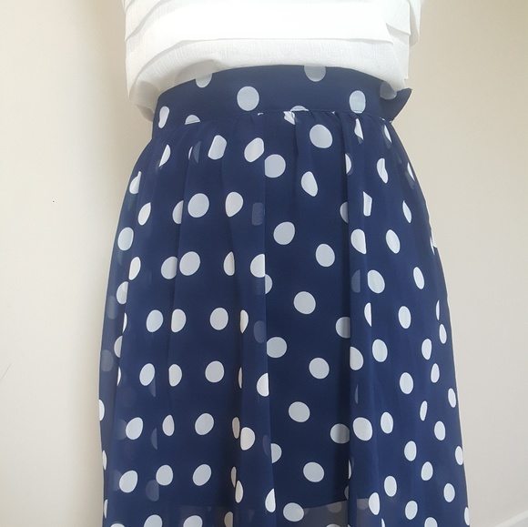 Forever 21 XXI Navy Blue Poka Dot High Low Skirt - Picture 2 of 4